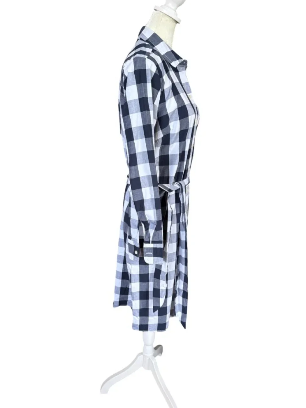 J. Crew blue and white buffalo check long sleeve collared button down dress 4